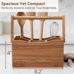 Rustic Wooden Flatware <b>Caddy</b> with Handle Multi Compartment Cutlery Spoon Fork Napkin Holder For Picnic Outdoor Wholesale - Product Image 3