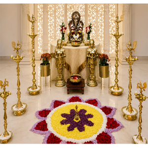 Décoration de Luxe pour Entrée de Mariage Sud-Indienne : Ensemble Ganesh avec Statues et Lampes à Huile Métalliques Traditionnelles pour Hall d'Accueil - Product Image 1