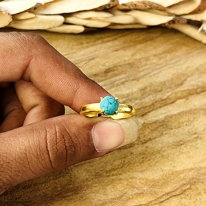 Trendy New <b>Turquoise</b> <b>Gold</b> <b>Ring</b> Boho Brass Bands For Women 18k Plated Solitaire Design Ethnic Jewelry for Wholesale/OEM/ODM - Product Image 5