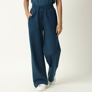 Pantalon large taille haute pour femme, tricoté, respirant, couleur unie, coupe ample, longueur totale, avec cordon de serrage, style décontracté automne - Product Image 5