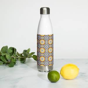 Botella de agua de acero inoxidable con diseño mediterráneo, de doble pared, portátil, para viaje, con tapa. - Product Image 3