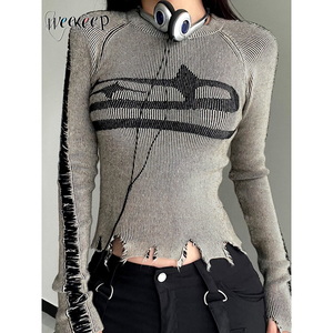 Weekeep-Para Mujer, Suéter Vintage de Manga Larga con Estampado de Retazos, Jersey Básico de Estilo Urbano para Otoño e Invierno - Product Image 1