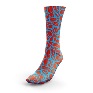 Chaussettes de qualité supérieure, motif géométrique rouge et bleu, tricotées en spandex et polyester, respirantes, décontractées, été, adultes - Product Image 2