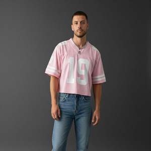 Camiseta Deportiva Personalizada de Fútbol Americano, Estilo Urbano, Cuello en V, Malla con Estampado Digital, Camiseta Retro de Fútbol con Parches Bordados - Product Image 6