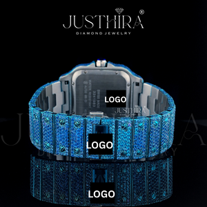 Iced Out Premium Blue Watch Square Fully Diamond Set Automatic Bust <b>Down</b> Luxury Hip Hop Men Premium Sapphire Style Jewelry Watch - Product Image 2