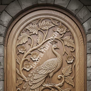 ประตูทางเข้าไม้เนื้อแข็งทรงโค้งแกะสลักลายนกยูง งานฝีมือสุดหรู ดีไซน์ดอกไม้ศิลปะ ทันสมัย ป้องกันลม - Product Image 5