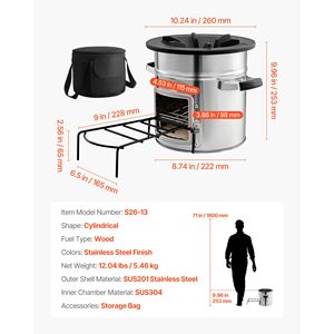Réchaud portable en acier inoxydable à porte unique pour le camping et la randonnée, à bois, avec sac de transport, pratique et écologique - Product Image 4
