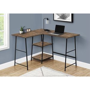 Contemporary 48\"L L-Shape Computer Desk for Home Office Brown Laminate Black Metal <b>Corner</b> Storage Shelves Work Laptop Optimally - Product Image 5