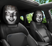 2 housses de tête de siège de voiture élastiques, motif visage de femme fantôme d'horreur d'Halloween, imprimé zombie fille effrayante