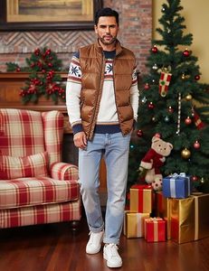 Gilet matelassé unisexe décontracté, écologique, coupe-vent, léger, chaud, sans manches, entièrement zippé, col montant, pour l'hiver - Product Image 6