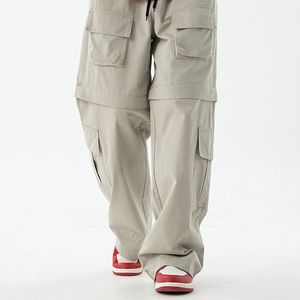 Pantalon de travail vintage pour homme, noir, coupe droite, élastique, avec cordon de serrage, plusieurs poches, respirant, léger, 100% coton, été - Product Image 4