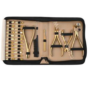 Salon Gold Hair Extension tools Kit Featuring Flat Bead Crimping pliers Microlink Remover Tape Pressing Plier & 24 Hair <b>Clips</b> - Product Image 1