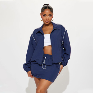 Tennis Court Ready Windbreaker <b>Skirt</b> Set-Patchwork Summer Nylon Tracksuit <b>Elastic</b> Waist Embroidery Logos Streetwear Unisex - Product Image 6