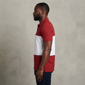 Camisa de hombre al por mayor, roja y blanca con bloques de color en contraste, cuello vuelto, manga corta, algodón transpirable, corte regular, ropa casual - Product Image 2
