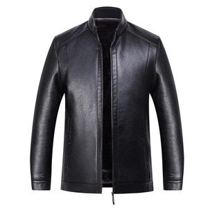 Veste de moto en cuir véritable noir de haute qualité pour homme, col montant, fermeture éclair, coupe ajustée, pour l'automne - Product Image 1