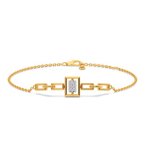 Bracelet rectangulaire serti de diamants avec chaîne en or jaune et design central à maillons ouverts structurés - Product Image 1