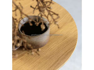 Mesa Auxiliar de Madera Estilo Nórdico, Base Arqueada, Mesa de Diseño Contemporánea, Mesa Decorativa de Madera Sólida, Mesa Auxiliar Redonda Estilo Japandi - Product Image 3