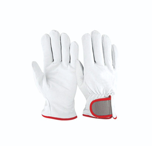 Gants de sécurité en cuir blanc personnalisés OEM écologiques, longueur poignet, avec bordure rouge, unisexes, à doigts complets, pour le travail, marque privée - Product Image 2