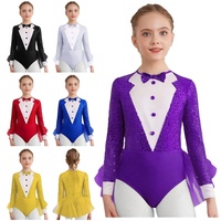 Justaucorps de danse pour filles à sequins, style smoking, avec jupe péplum à nouer et boutons, pour performance, spectacle, récital, cirque, maître de cérémonie