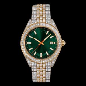 Reloj de Lujo con Esfera Verde y Diamantes, Reloj de Oro y Plata con Incrustaciones de Diamantes, Joyería de Moda, Accesorio de Muñeca - Product Image 1