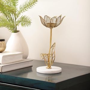 Porte-bougie artisanal en marbre Kamal avec finition dorée, motif lotus, pour bougies chauffe-plat, décoration de la maison pour Diwali, bureau - Product Image 6