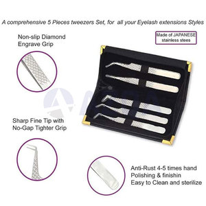 Ensemble de 5 pinces à épiler professionnelles en acier inoxydable pour extensions de cils, droites et courbées à 45 degrés °   90 °   Outils pour cils en forme de L - Product Image 3