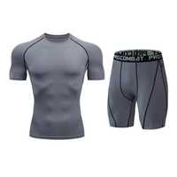 Ensemble de sous-vêtements de compression pour homme, haute visibilité, manches courtes, protection anti-UV, vêtements de sport professionnels