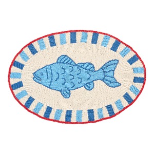 Nautical Handmade <b>Beaded</b> Fish <b>Placemat</b> Oval Dining Table Mat Coastal Seafood Theme Home Decor Accent - Product Image 3