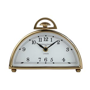 Horloge de bureau en métal, cadre circulaire noir, accents métalliques dorés, mouvement à quartz silencieux, sonnerie horaire, design minimaliste, fonction snooze - Product Image 1