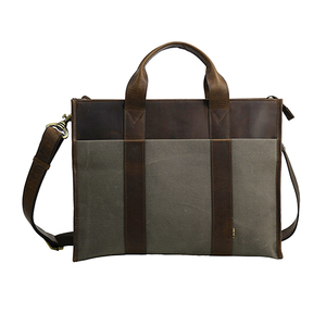 15 inch <b>Canvas</b> with leather trims <b>Tote</b> bag - Product Image 2