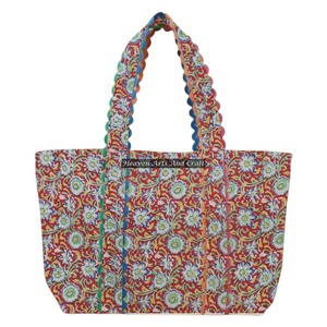 Sac fourre-tout en coton réutilisable surdimensionné pour la plage, imprimé à la main avec des motifs Ric Rac, avec deux poignées - Product Image 1