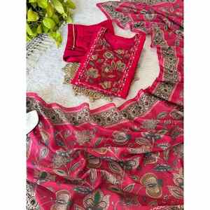 NUEVA LLEGADA ROMAN SEDA TRABAJO A MANO FONDO SUPERIOR CON DUPATTA ROSA - Product Image 1