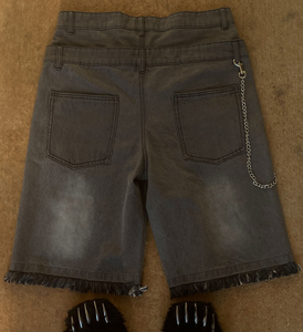 Fabricant OEM de denim – Nouveaux shorts cargo baggy en jean pour hommes, personnalisés avec double taille et strass aux genoux - Product Image 2