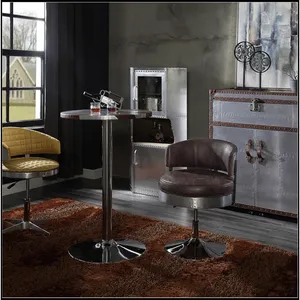 ZAHID EXPORTS Mesa Redonda Industrial Estilo Aviador, Mesa de Cóctel con Pedestal de Metal Remachado y Diseño de Patchwork para Cafetería, Hotel, Restaurante - Product Image 5