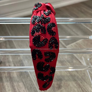 Trendy Red Leopard Beaded Headband Handmade Knotted <b>Animal</b> Print <b>Crystal</b> Embroidered Hair Accessory for Women and Girls 2026 - Product Image 1