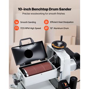 Levigatrice a Tamburo da Banco 10 Pollici, 1HP 1725RPM, Doppio Motore a Velocità Variabile, Nastro Trasportatore per Lavorazione del Legno, Aspirazione Polvere 4 Pollici - Product Image 2