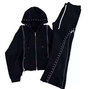 Conjunto Deportivo Personalizado con Logotipo OEM, con Pedrería, Talla Grande, Estampado, para Mujer, Negro, con Capucha, Cordón Ajustable, Largo, Casual, Sólido - Product Image 1