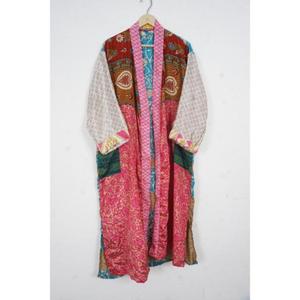 Robe de chambre kimono en soie indienne multicolore, style Kantha, vente en gros, vêtements de nuit faits main, patchwork, robe longue maxi - Product Image 5