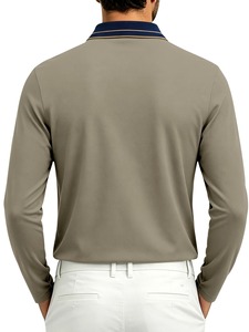 High Quality Low Price <b>Men's</b> Polo Long Sleeve <b>Shirt</b> 100% Cotton Striped Eco-Friendly Breathable Custom Casual Style Navy Collar - Product Image 2