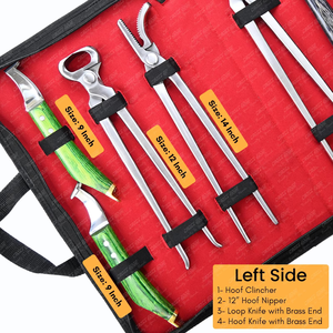 Kit d'outils de ferrage de chevaux de qualité supérieure avec étui, comprenant un couteau de ferrage forgé, un marteau à sabots aiguisé, un polisseur de sabots et 3 pinces à clous - Product Image 3