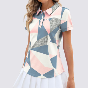 Women's Custom Print Short Sleeve Polo Shirt Quick Dry Woven Polyester Casual Golf Top T-Shirt For Women's - Product Image 3