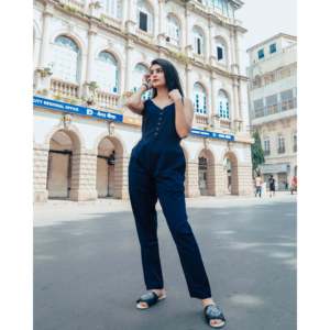 Combinaison pour femme bleu royal non extensible à taille haute, respirante, style streetwear, taille XS - Product Image 1