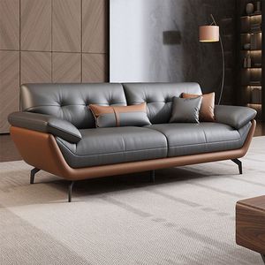 Canapé élégant en teck avec assise rembourrée en cuir de qualité supérieure et structure en bois massif artisanale - Product Image 1