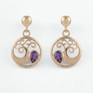 Pendientes Colgantes de Árbol de la Vida Chapados en Oro con Amatista Natural, Joyería Minimalista con Gema de Pera Inspirada en la Naturaleza, Regalo para Mujer, Fiesta - Product Image 1