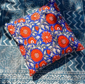 Pure Indian Cotton Eco-Friendly Hand Block Printed Embroidered Animal Dot Customizable Square Bohemian Style <b>Cushion</b> Cover 16x16 - Product Image 2