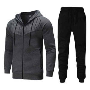 Ensemble de survêtement à capuche pour homme 2026, fermeture éclair intégrale, respirant, en polyester et coton, couleur unie, décontracté, pour l'automne, avec poches latérales - Product Image 3