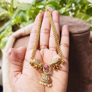 Gold Plated <b>Elephant</b> Pendant Choker <b>Necklace</b> for Wedding Ethnic Style - Product Image 3