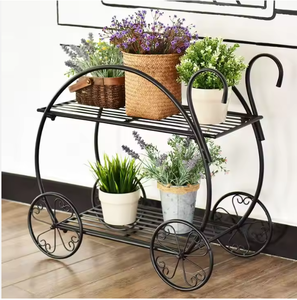 Chariot de rangement vintage en métal pour plantes, support décoratif pour pots de fleurs d'intérieur et d'extérieur, étagère de jardin - Product Image 1
