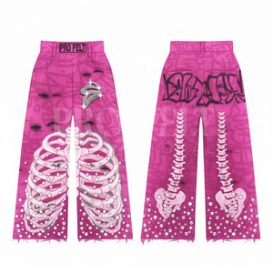Pantalon de survêtement oversize personnalisé pour homme en toile avec imprimé graphique squelette et motif colonne vertébrale côtelée pour un style streetwear tendance - Product Image 2