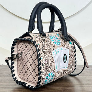Ensemble de sacs de voyage en cuir véritable de qualité supérieure, à motifs floraux, faits à la main, style vintage, sacs à bandoulière, sacs de week-end, sacs à main unisexes - Product Image 4